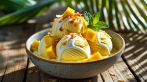 Vegan mango ice cream with coconut milk