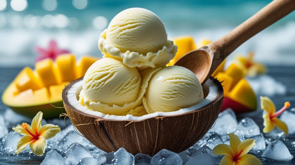 Vegan mango ice cream with coconut milk